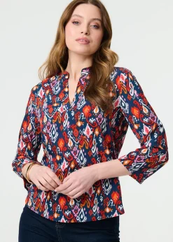 Tops>Izabel London Navy Printed Relaxed Blouse Top