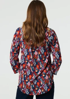 Tops>Izabel London Navy Printed Relaxed Blouse Top