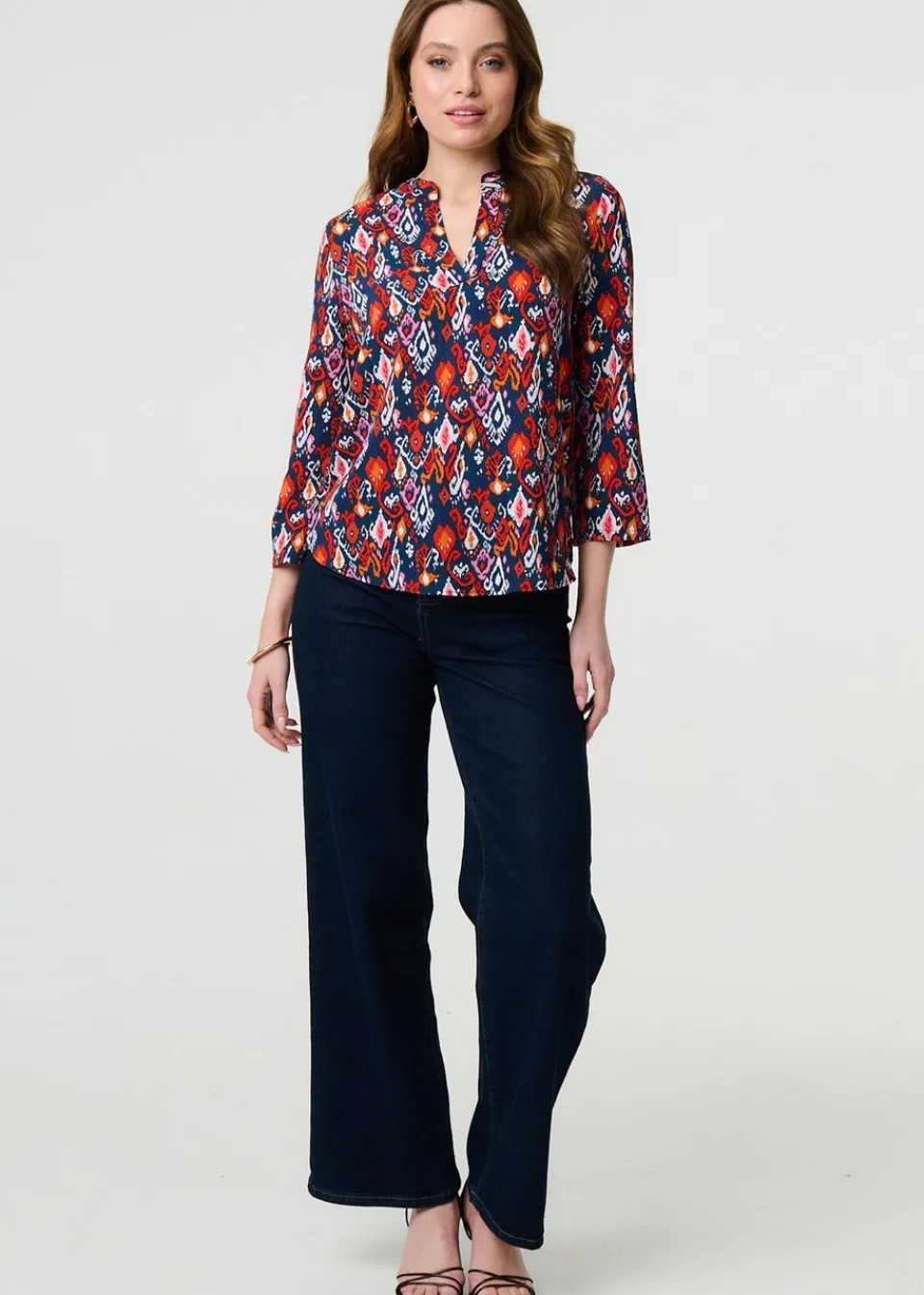 Tops>Izabel London Navy Printed Relaxed Blouse Top