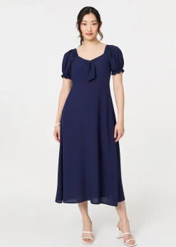 Dresses>Izabel London Navy Tie Front Detail Midi Dress