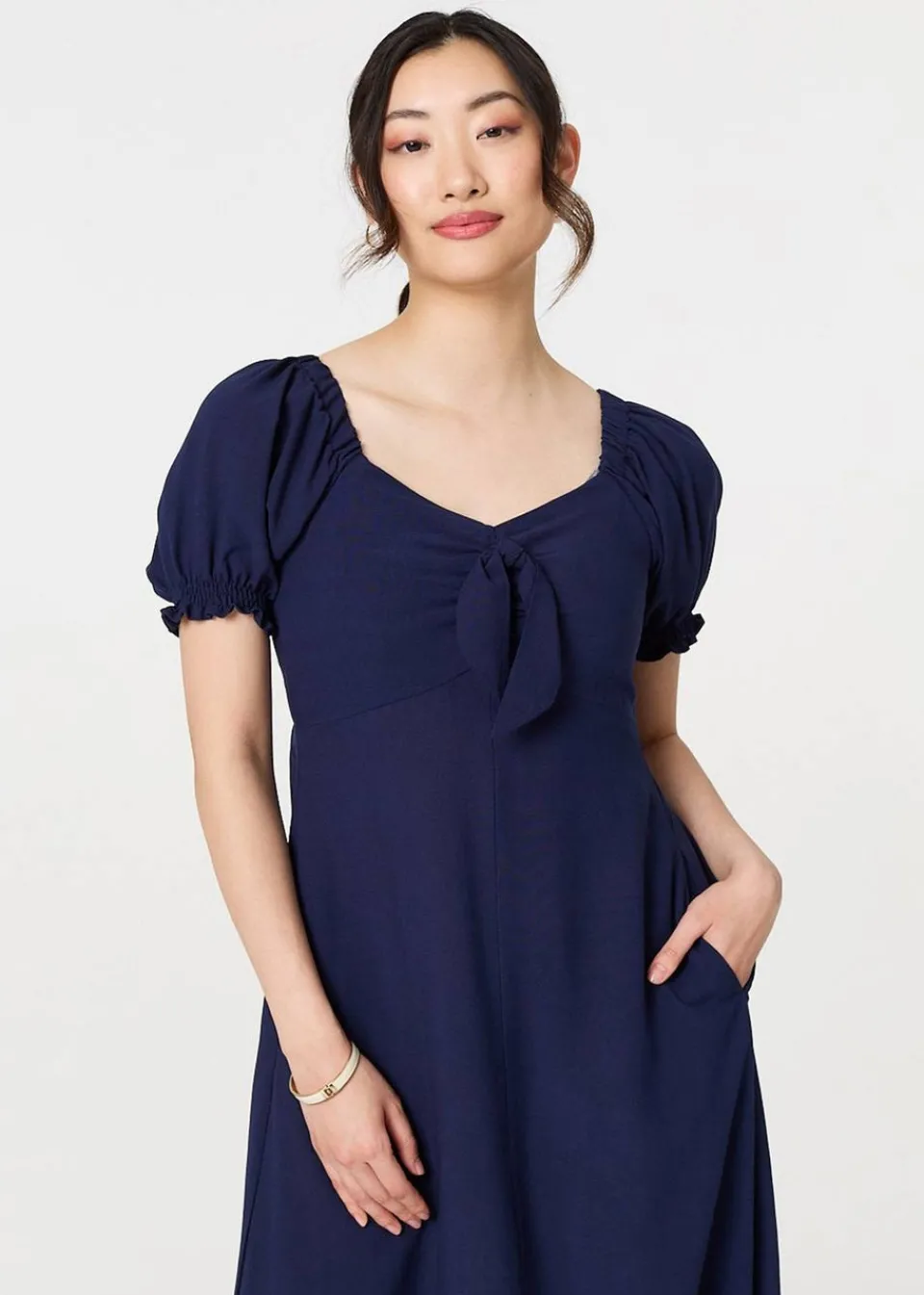 Dresses>Izabel London Navy Tie Front Detail Midi Dress