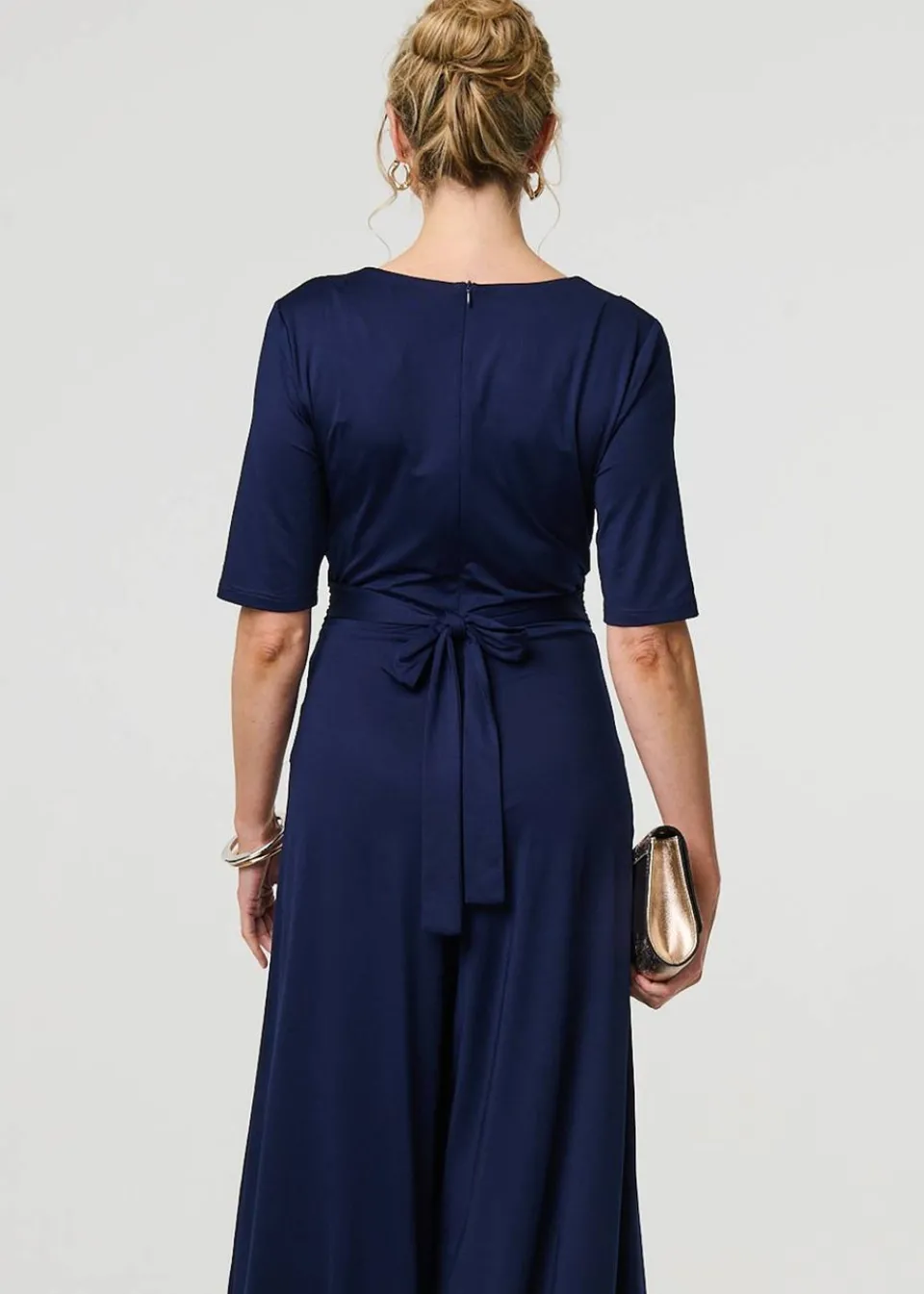 Jumpsuits & Playsuits>Izabel London Navy Wrap Waist Wide Leg Jumpsuit