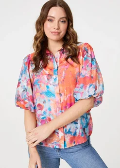 Tops>Izabel London Orange Abstract Print 1/2 Sleeve Shirt