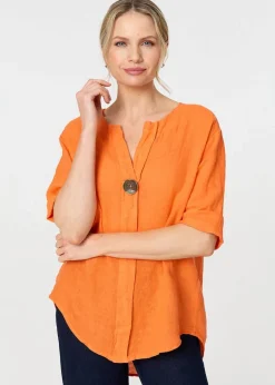 Tops>Izabel London Orange Button Detail V-Neck Blouse