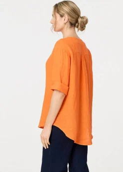 Tops>Izabel London Orange Button Detail V-Neck Blouse