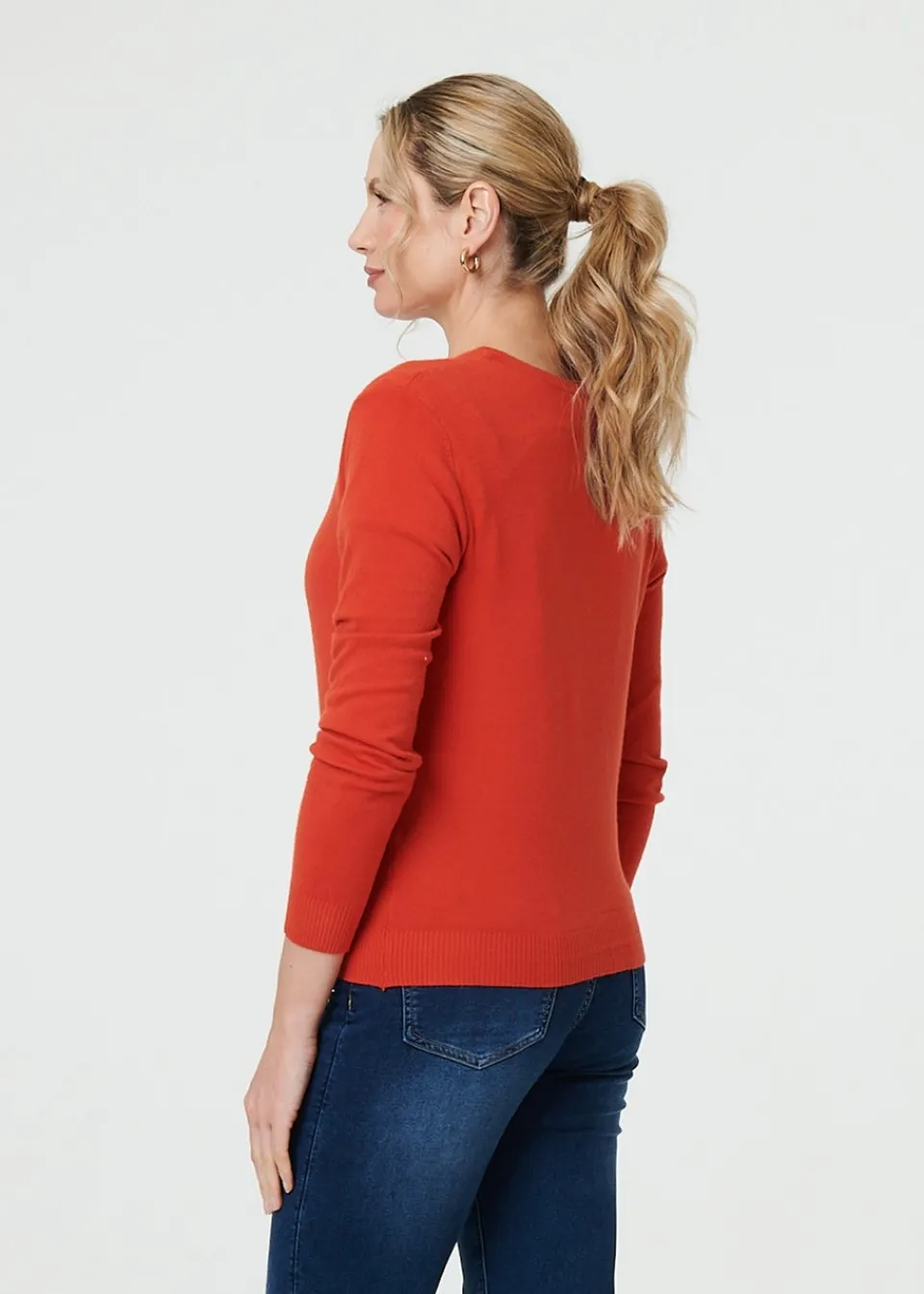 Tops>Izabel London Orange Cropped Button Up Slim Knit Cardigan