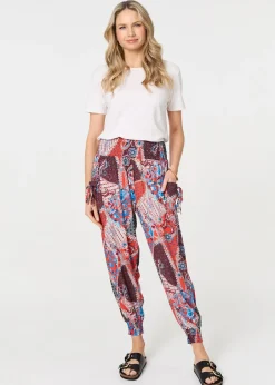 Trousers>Izabel London Orange Paisley Print High Waist Harem Trousers