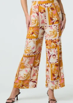 Trousers>Izabel London Orange Patchwork Print High Waist Wide Leg Trousers