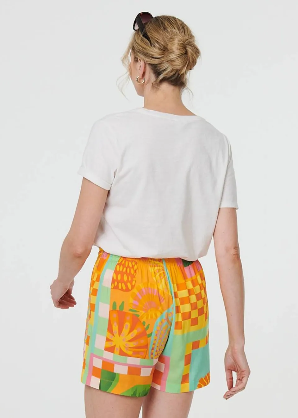 Shorts>Izabel London Orange Patchwork Print Tie Waist Relaxed Shorts