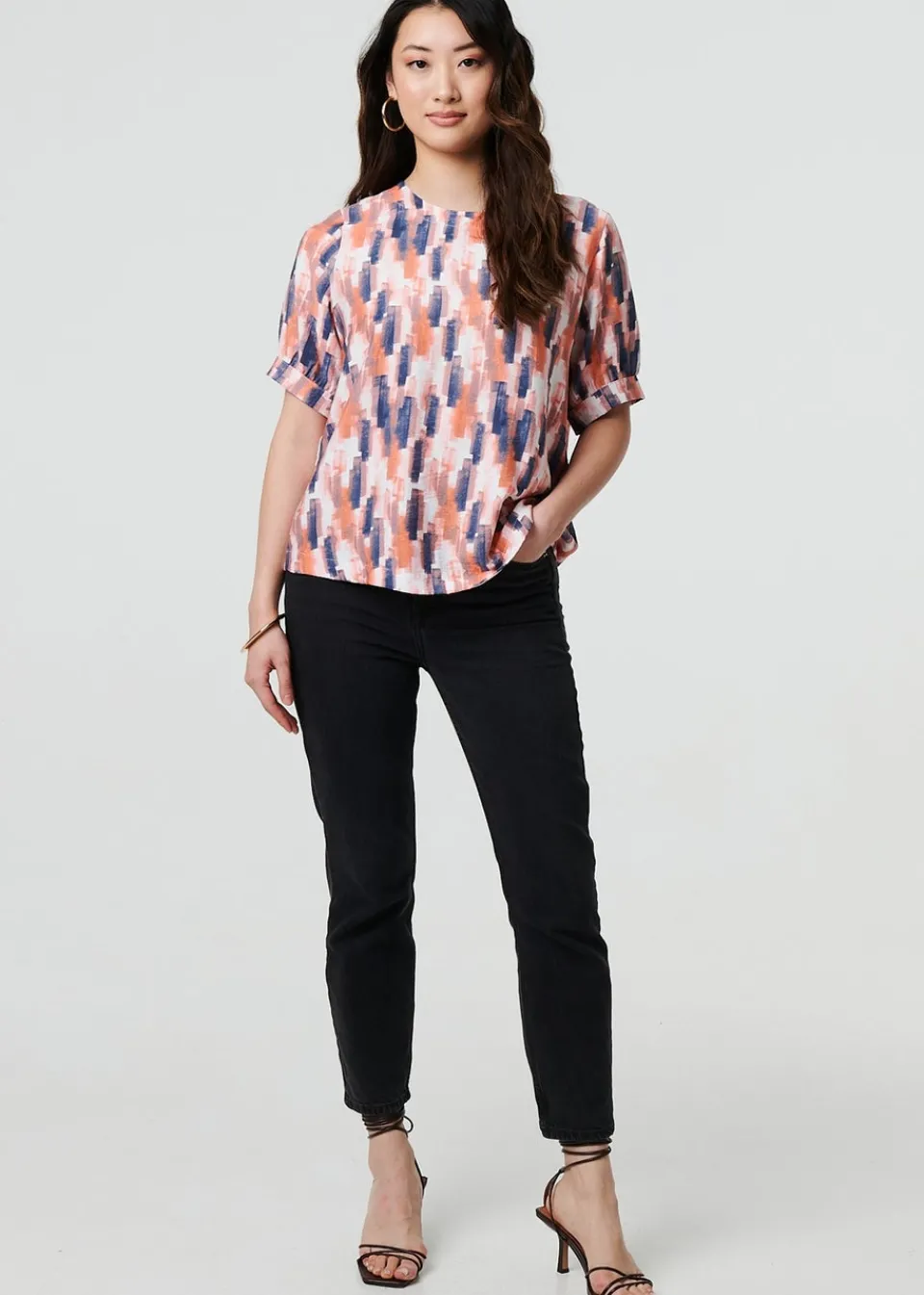 Tops>Izabel London Orange Printed Blouse