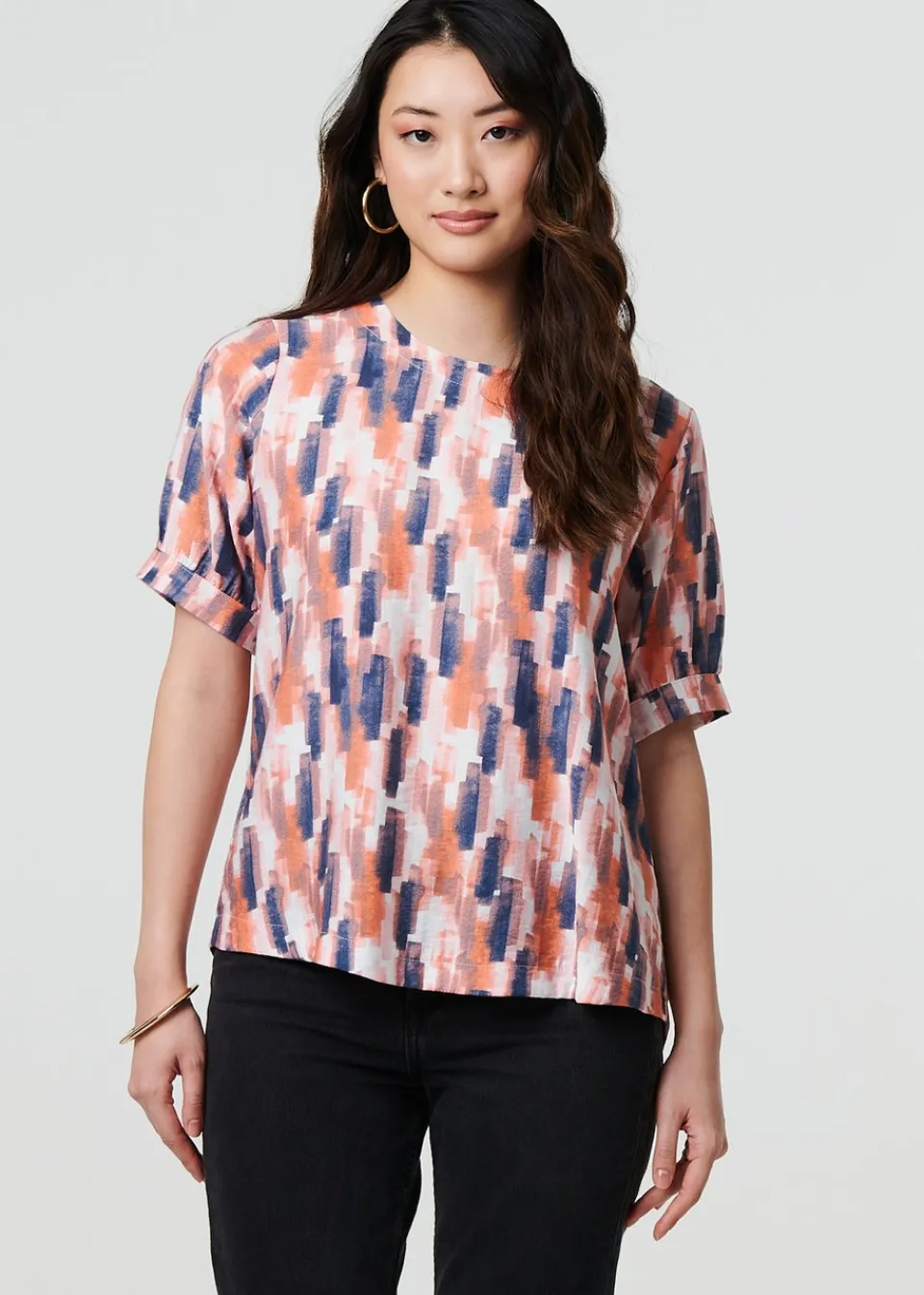 Tops>Izabel London Orange Printed Blouse