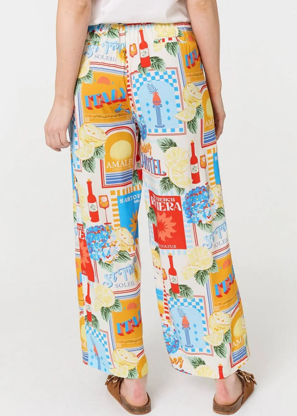 Trousers>Izabel London Orange Riviera Print Wide Leg Trousers