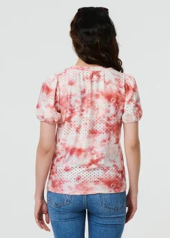 T-Shirts>Izabel London Orange Tie Dye Cut Out Texture Short Sleeve Top