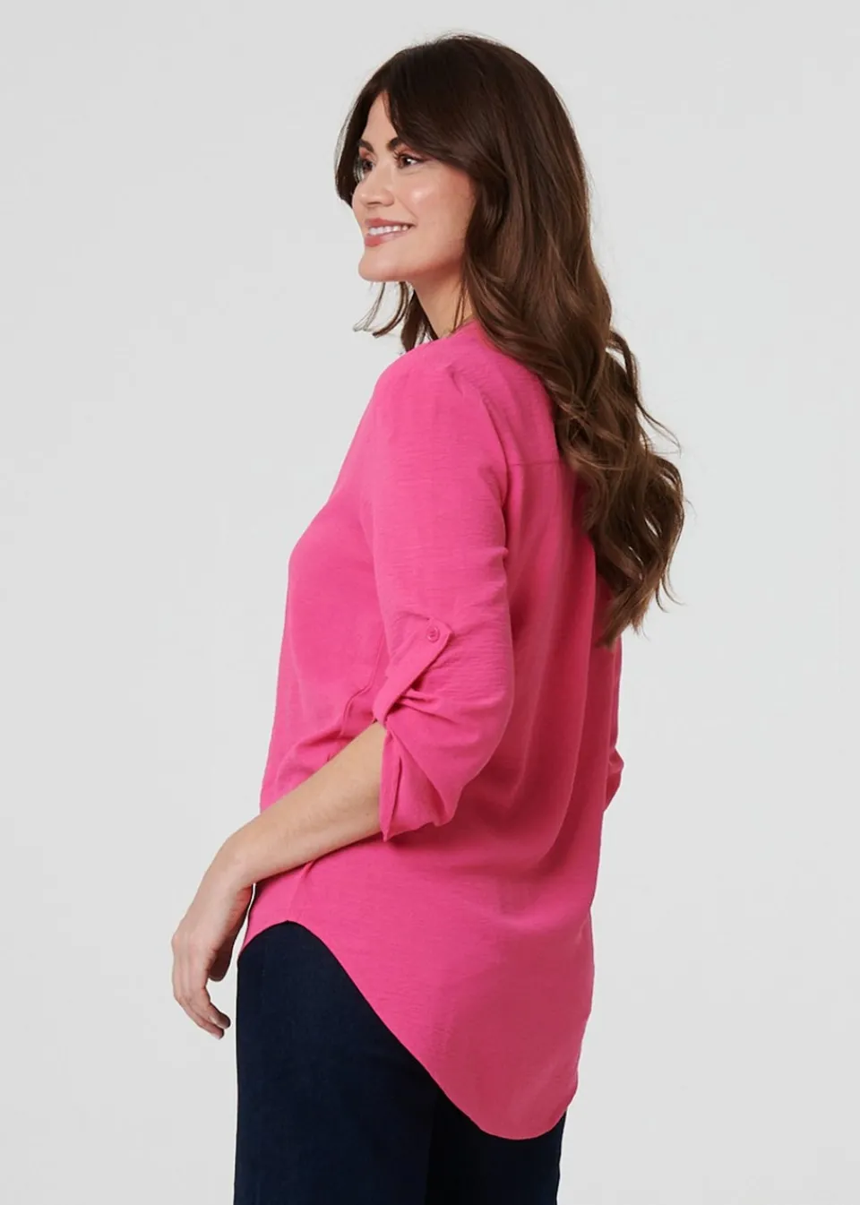 Tops>Izabel London Pink 3/4 Turn Up Sleeve Relaxed Blouse