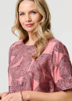 Tops>Izabel London Pink Abstract 1/2 Sleeve Relaxed Top