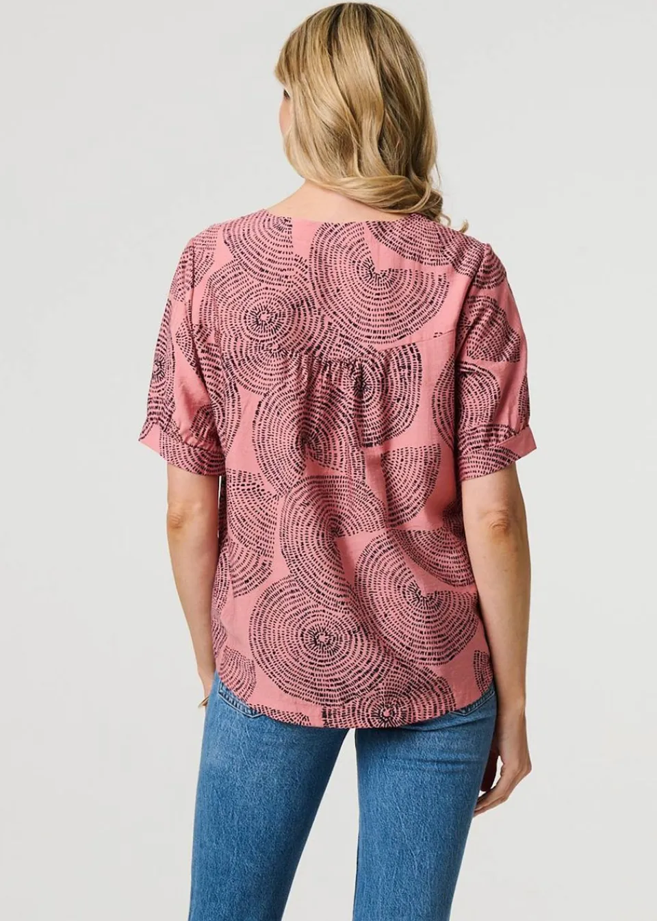 Tops>Izabel London Pink Abstract 1/2 Sleeve Relaxed Top