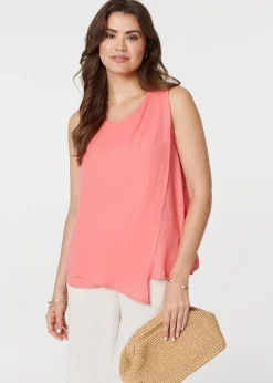 Tops>Izabel London Pink Asymmetric Pleat Front Blouse Top