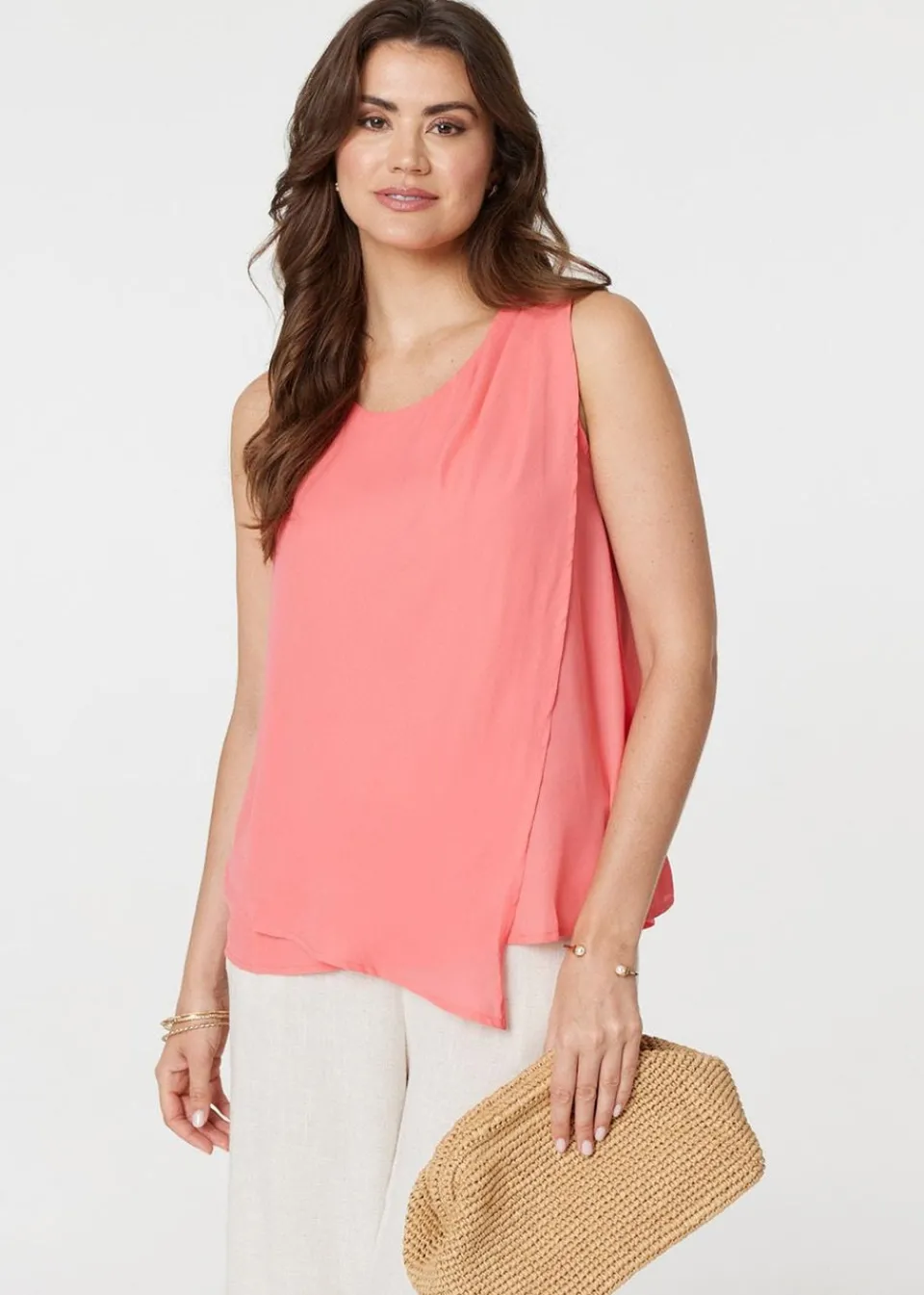 Tops>Izabel London Pink Asymmetric Pleat Front Blouse Top