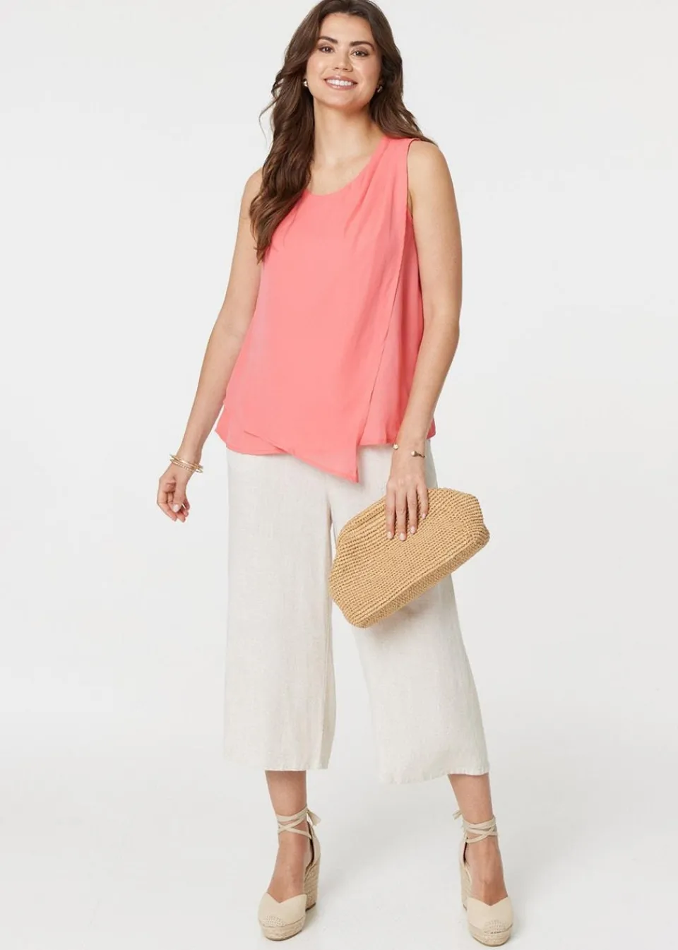 Tops>Izabel London Pink Asymmetric Pleat Front Blouse Top