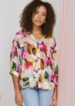 Tops>Izabel London Pink Brushstroke Print Shirt