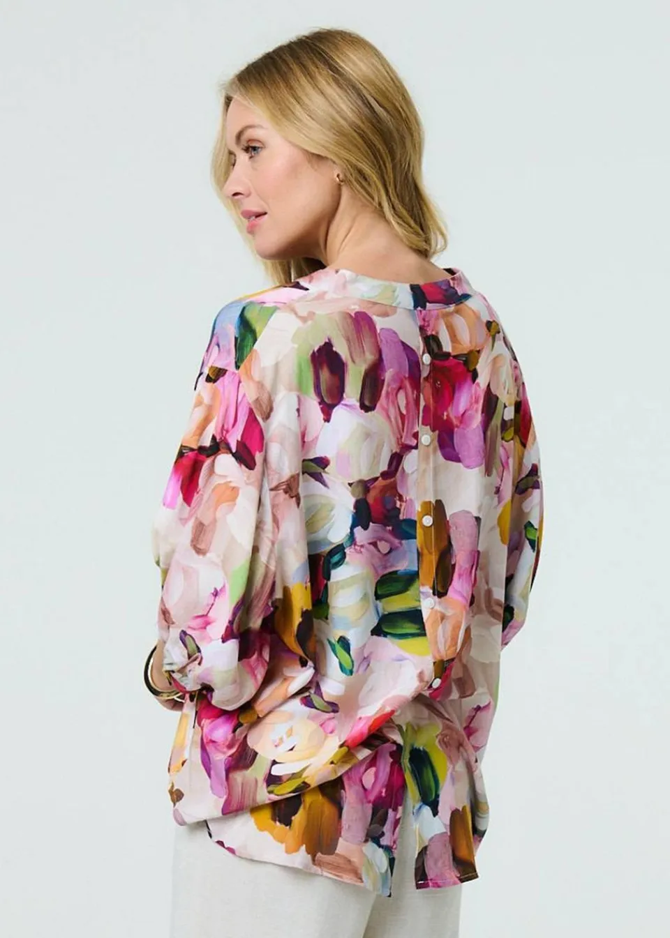 Tops>Izabel London Pink Brushstroke Print Shirt