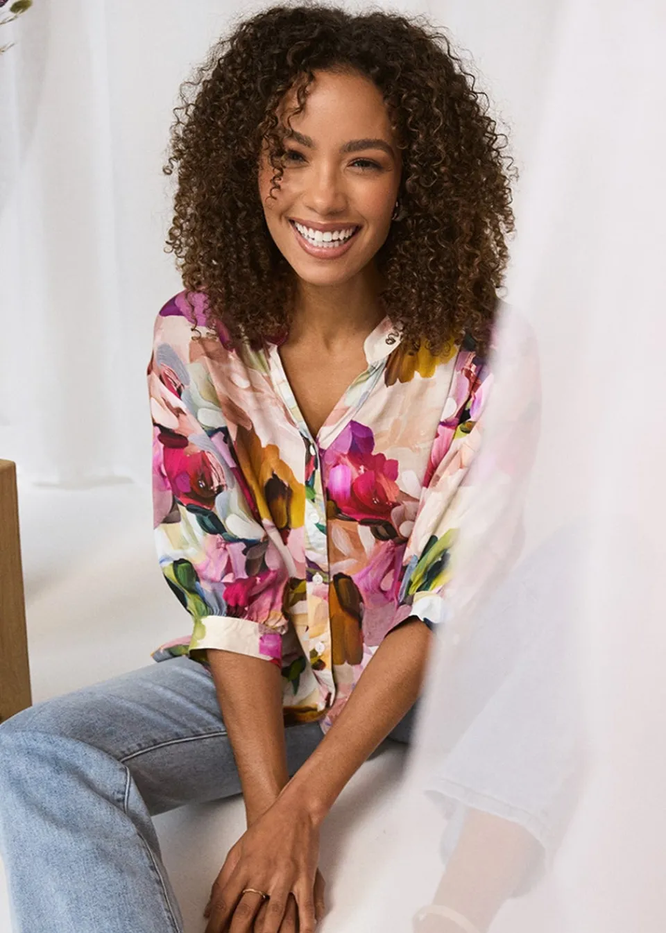 Tops>Izabel London Pink Brushstroke Print Shirt