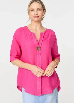 Tops>Izabel London Pink Button Detail V-Neck Blouse