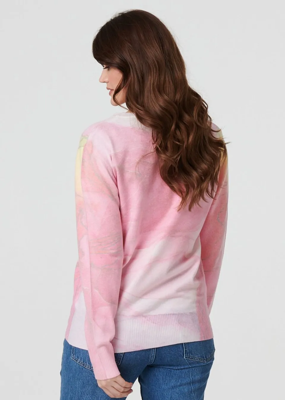 Tops>Izabel London Pink Marble Print Metallic Relaxed Jumper