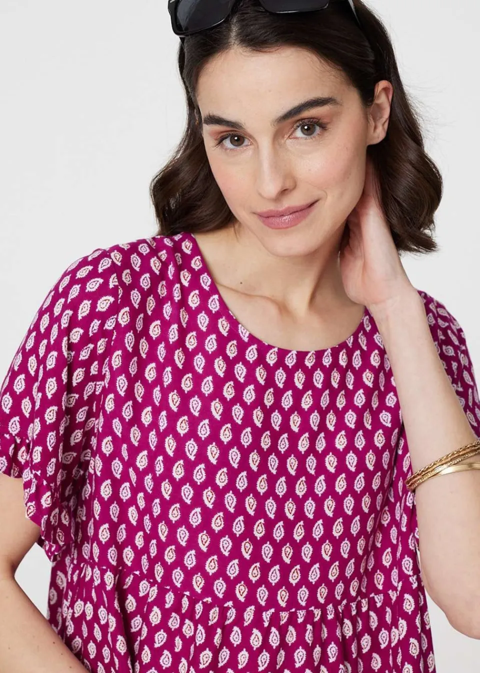 Dresses>Izabel London Pink Printed Short Sleeve Tiered Smock Dress