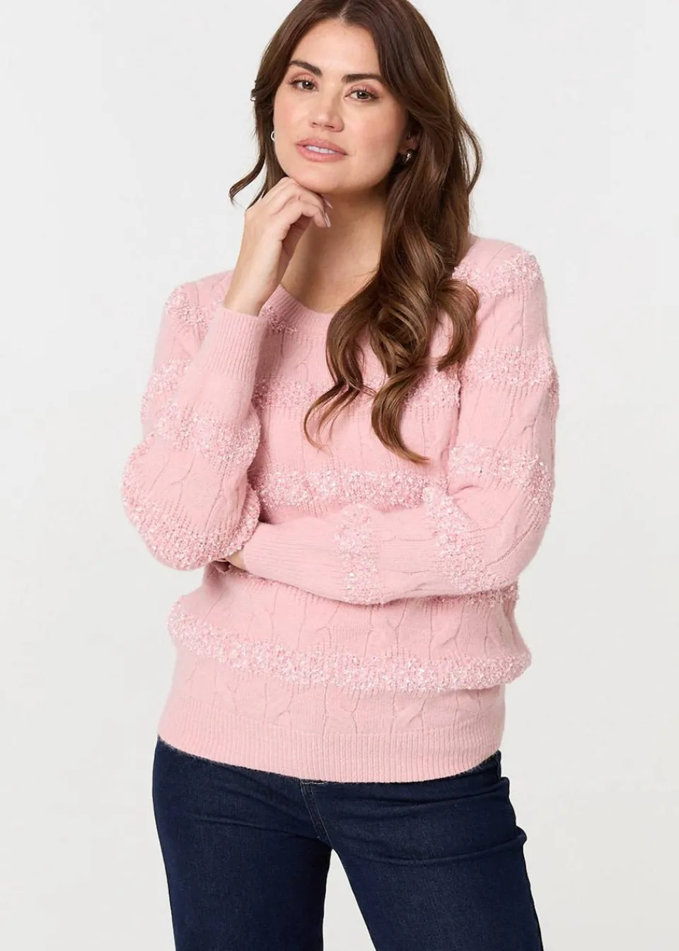 Tops>Izabel London Pink Textured Long Sleeve Knit Jumper