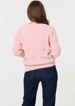 Tops>Izabel London Pink Textured Long Sleeve Knit Jumper