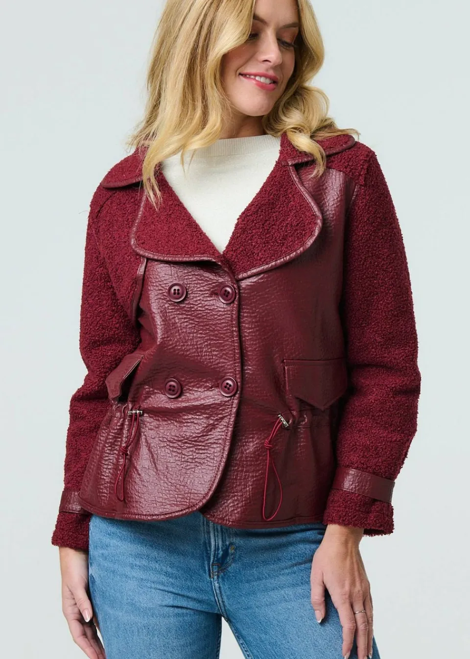 Coats & Jackets>Izabel London Red Faux Leather Fleece Lined Jacket