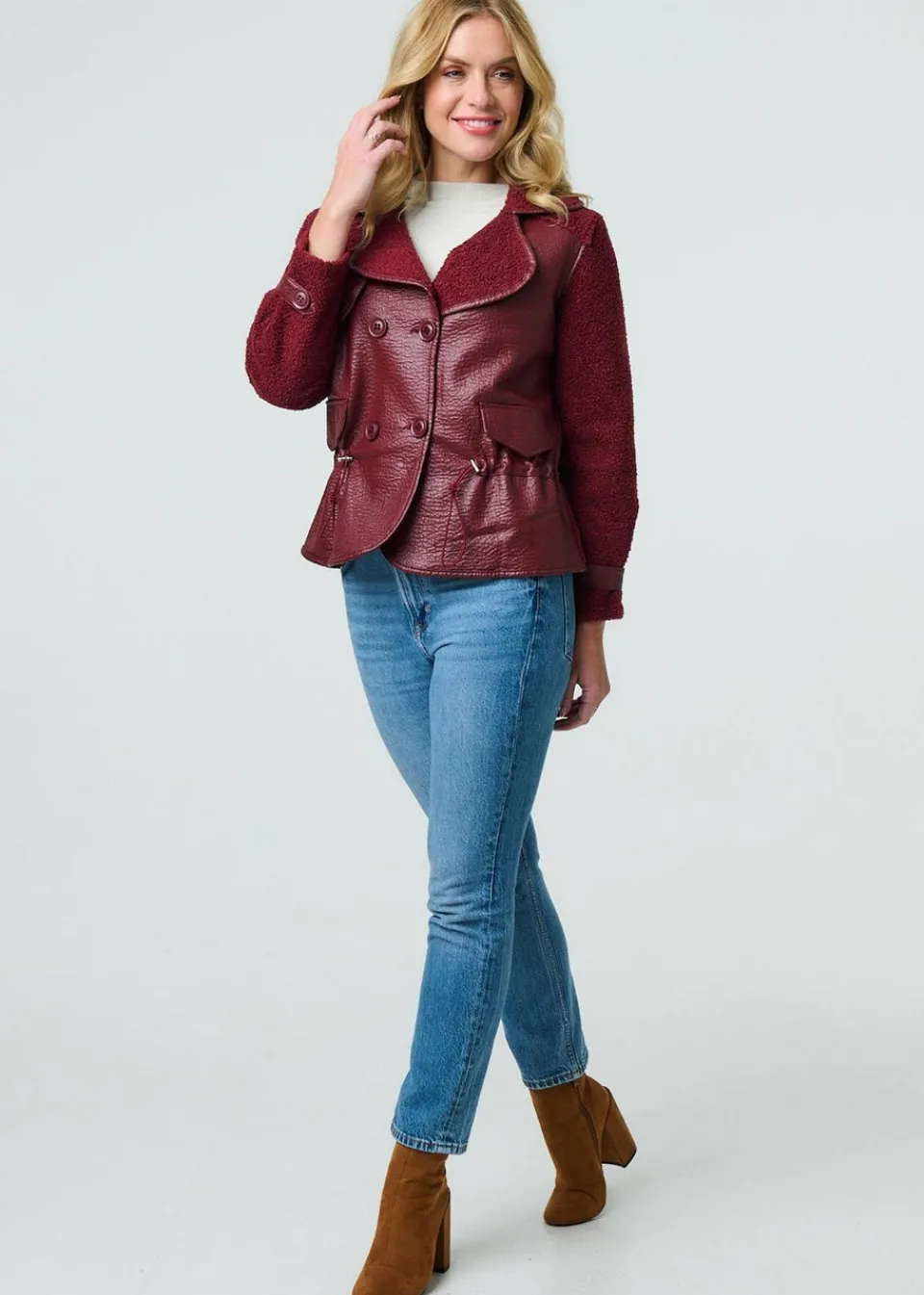 Coats & Jackets>Izabel London Red Faux Leather Fleece Lined Jacket