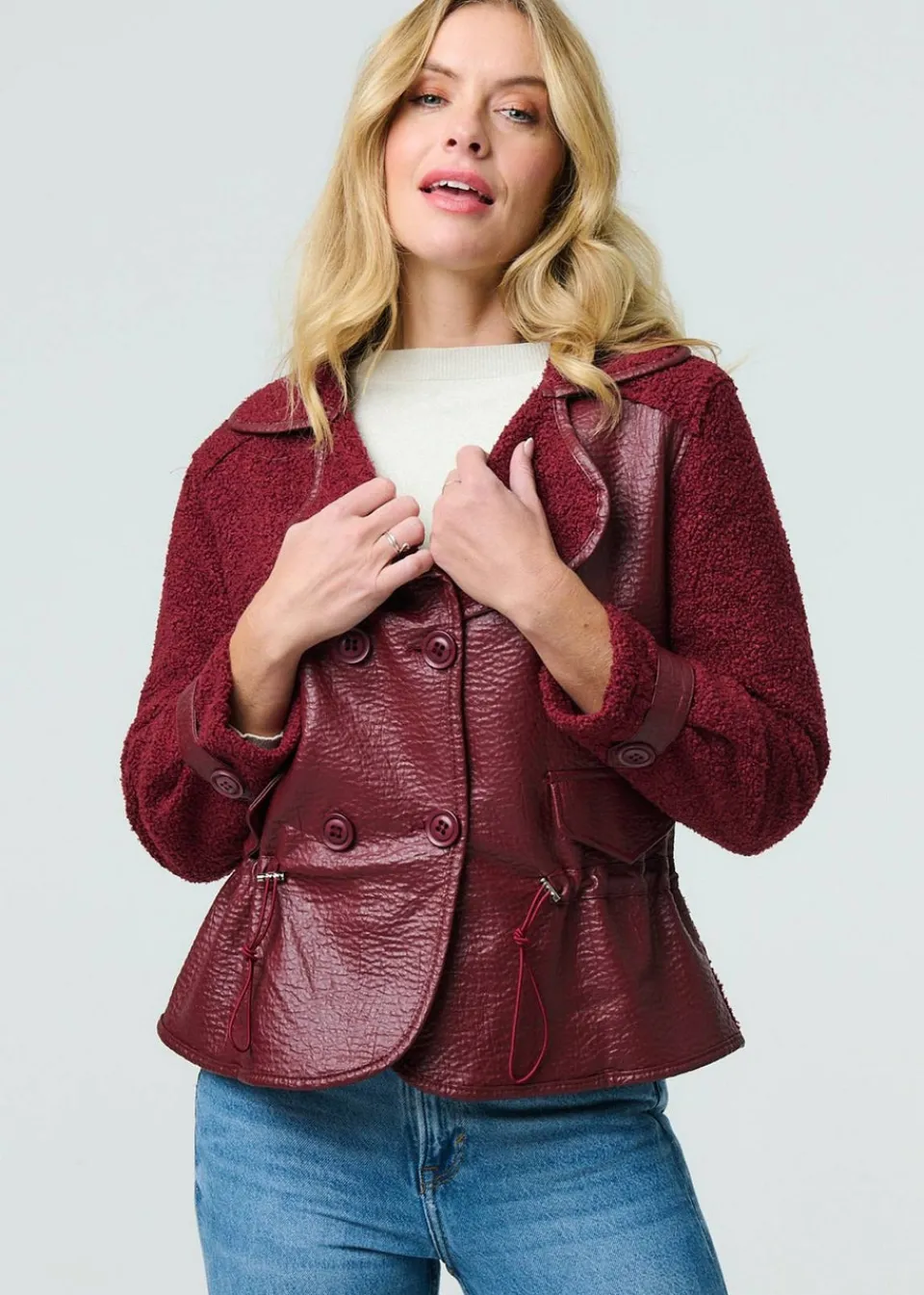 Coats & Jackets>Izabel London Red Faux Leather Fleece Lined Jacket