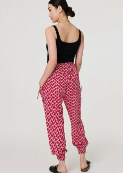 Trousers>Izabel London Red Printed Tapered Harem Trousers