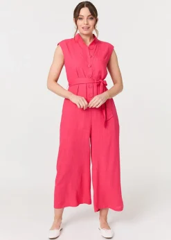 Jumpsuits & Playsuits>Izabel London Red Sleeveless Tie Waist Button-Up Jumpsuit
