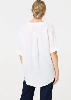 Tops>Izabel London White Button Detail V-Neck Blouse