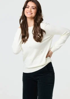 Tops>Izabel London White Floral Gemstone Embellished Jumper