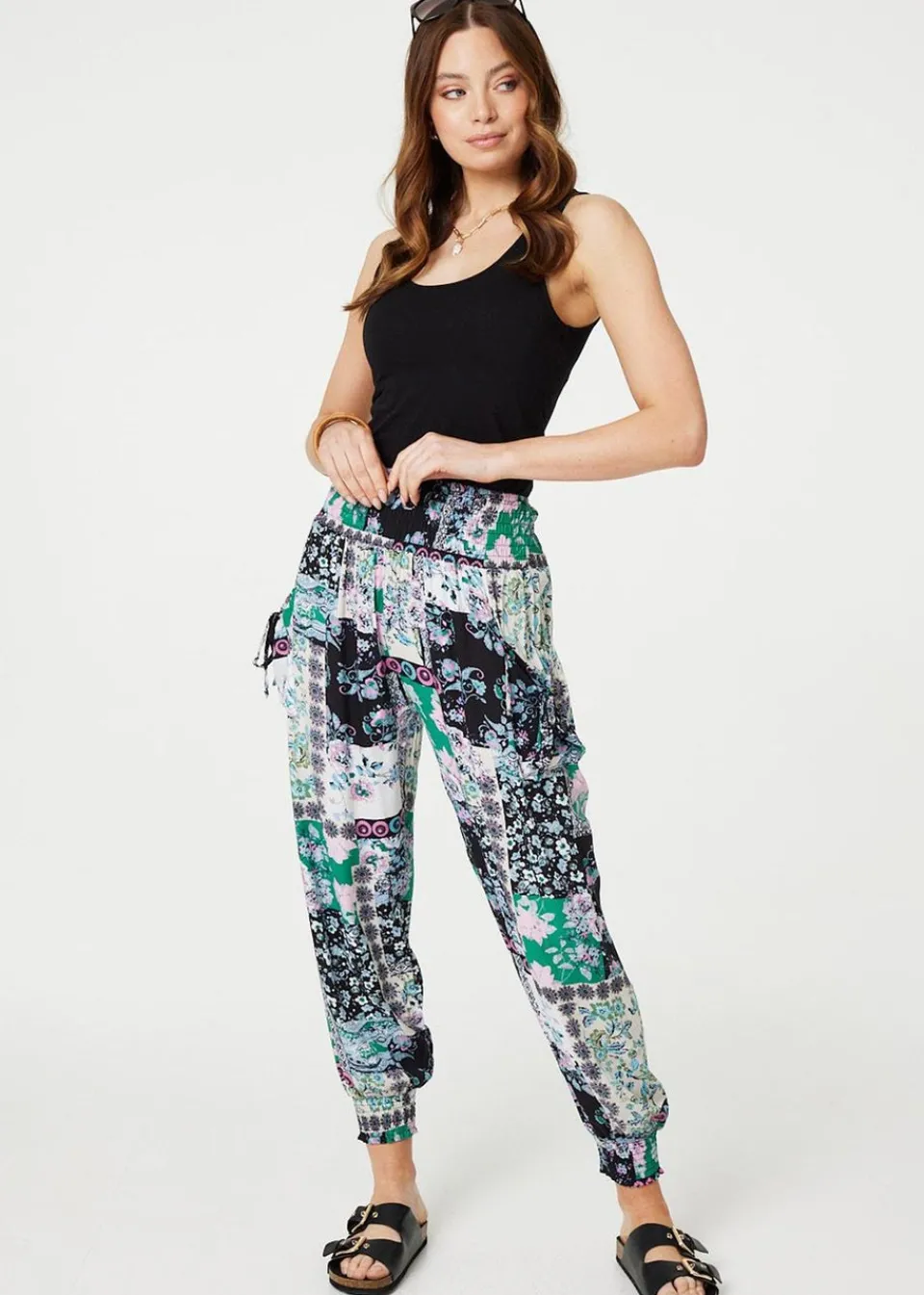 Trousers>Izabel London White Patchwork Tassel High Waist Harem Pants