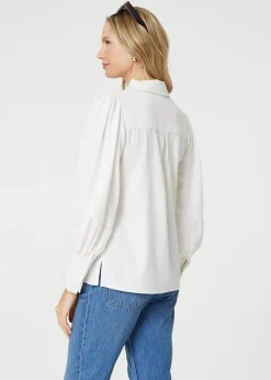 Tops>Izabel London White Plain Puff Sleeve Button-Up Shirt