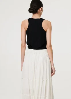 Skirts>Izabel London White Textured High Waist Tiered Maxi Skirt