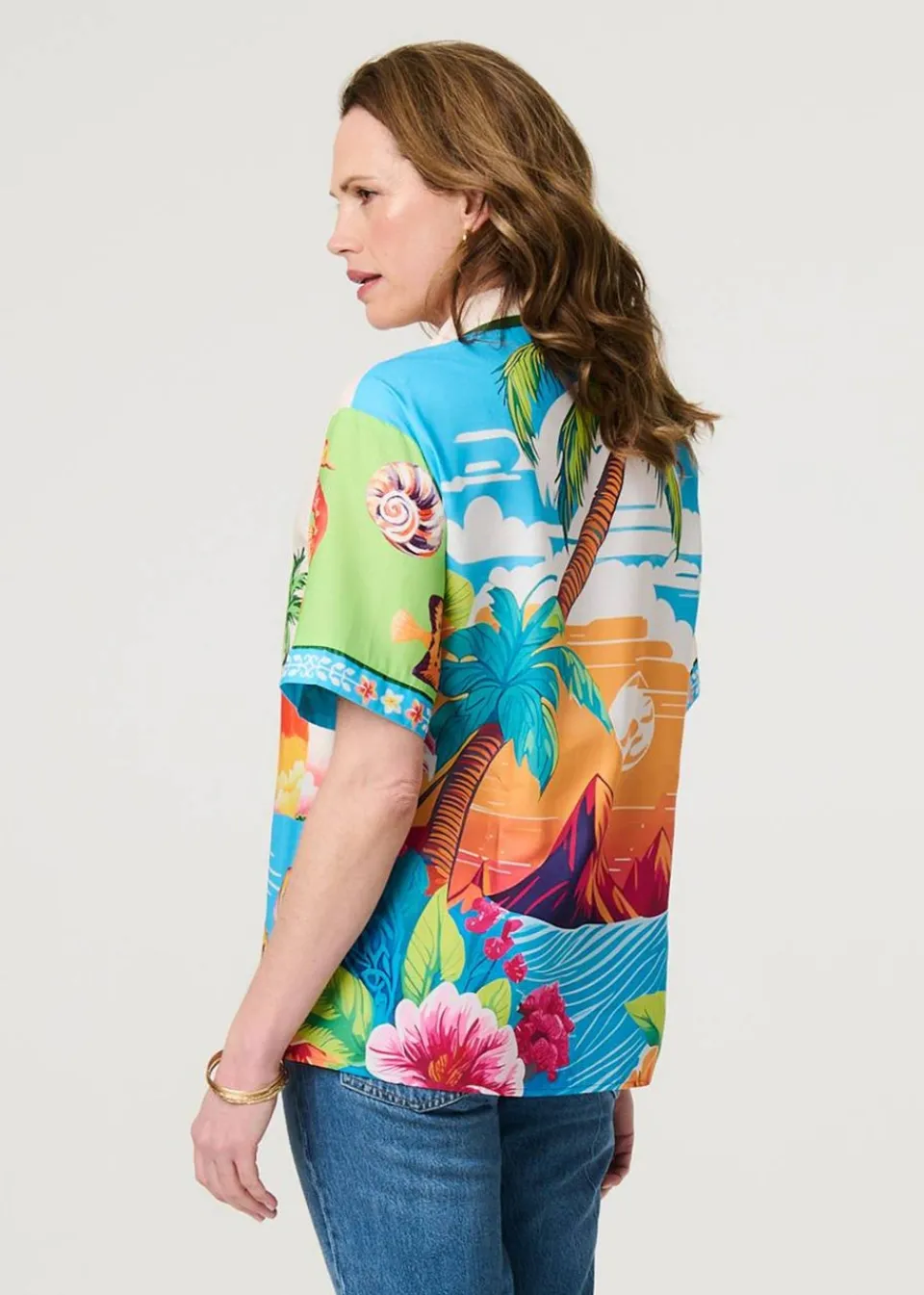 Tops>Izabel London White Tropical Print Short Sleeve Shirt