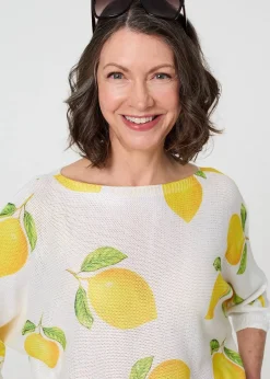 Tops>Izabel London Yellow Printed 3/4 Sleeve Knit Texture Top