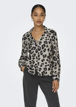 Tops>JDY Beige Animal Satin Shirt