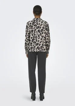 Tops>JDY Beige Animal Satin Shirt
