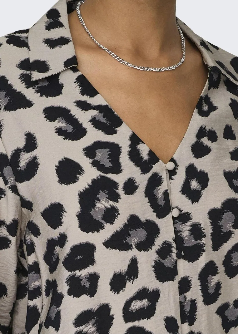 Tops>JDY Beige Animal Satin Shirt
