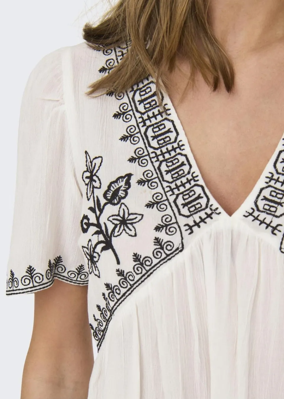 Tops>JDY White Embroidered Blouse