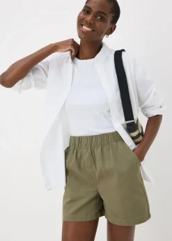 Shorts>Papaya Khaki Cotton Paper Bag Shorts