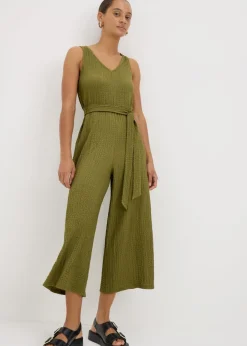 Jumpsuits & Playsuits>Papaya Khaki Crinkle Textured Jumpsuit