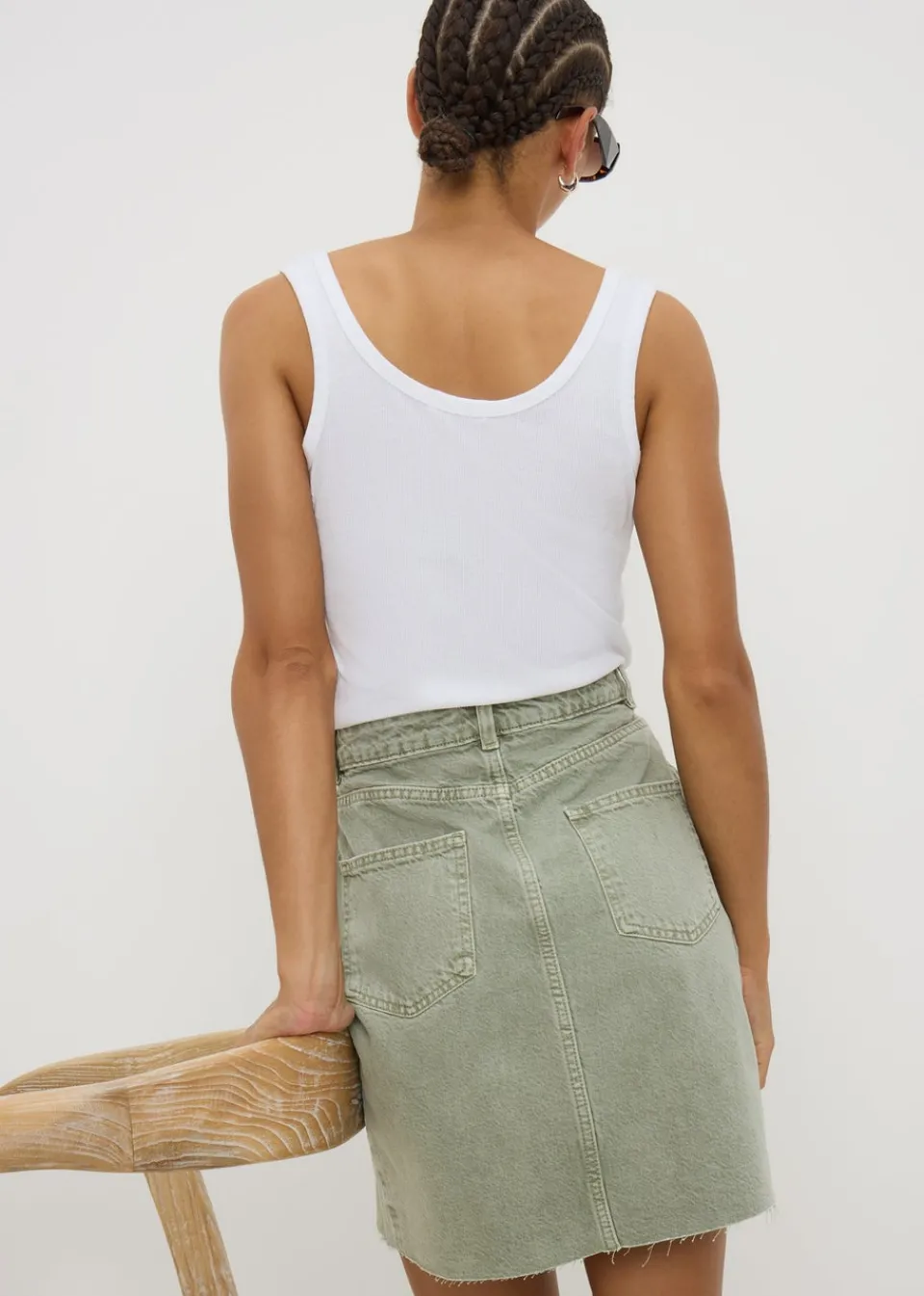 Skirts>Papaya Khaki Denim Mini Skirt